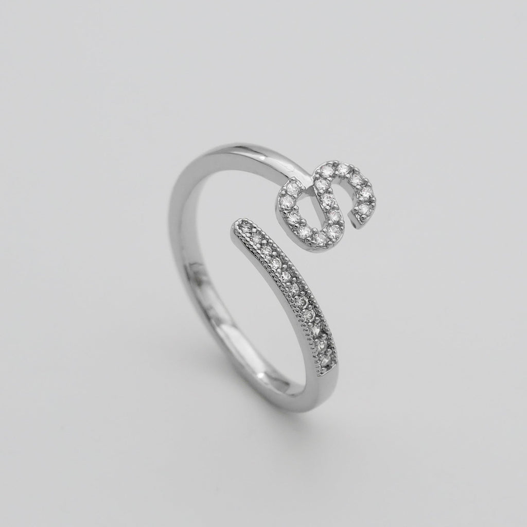 Pave Initial Adjustable Ring