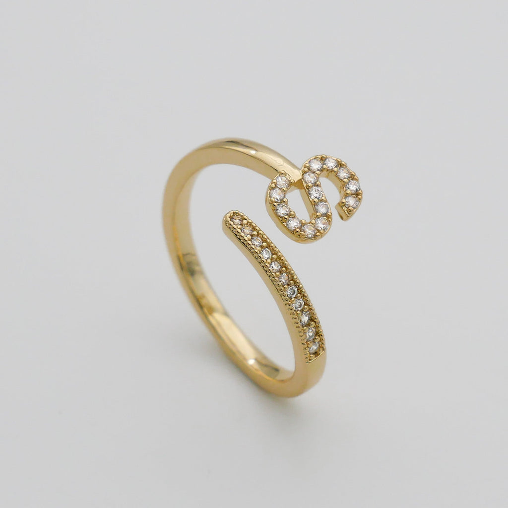 Pave Initial Adjustable Ring