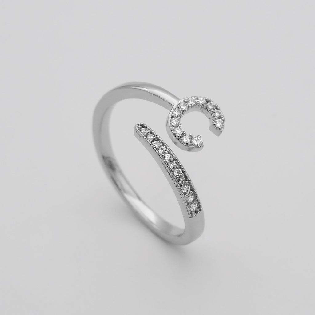 Pave Initial Adjustable Ring