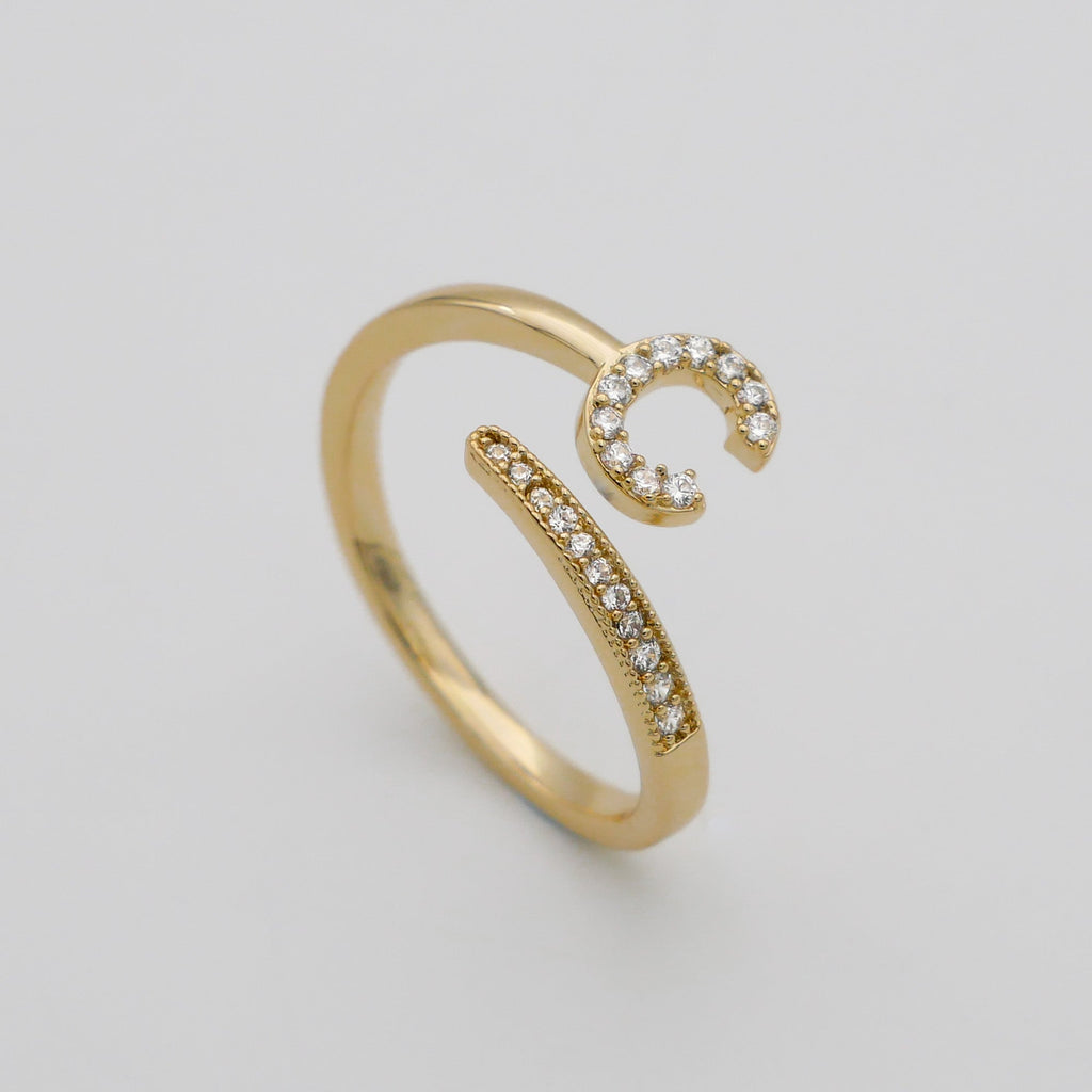 Pave Initial Adjustable Ring