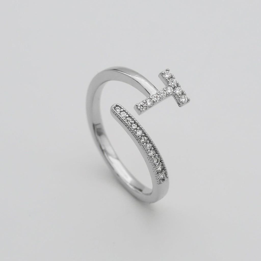 Pave Initial Adjustable Ring