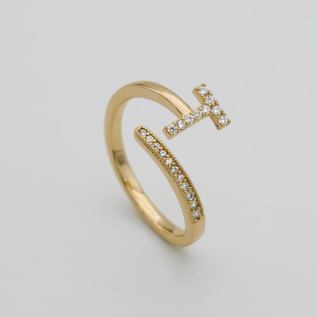 Pave Initial Adjustable Ring