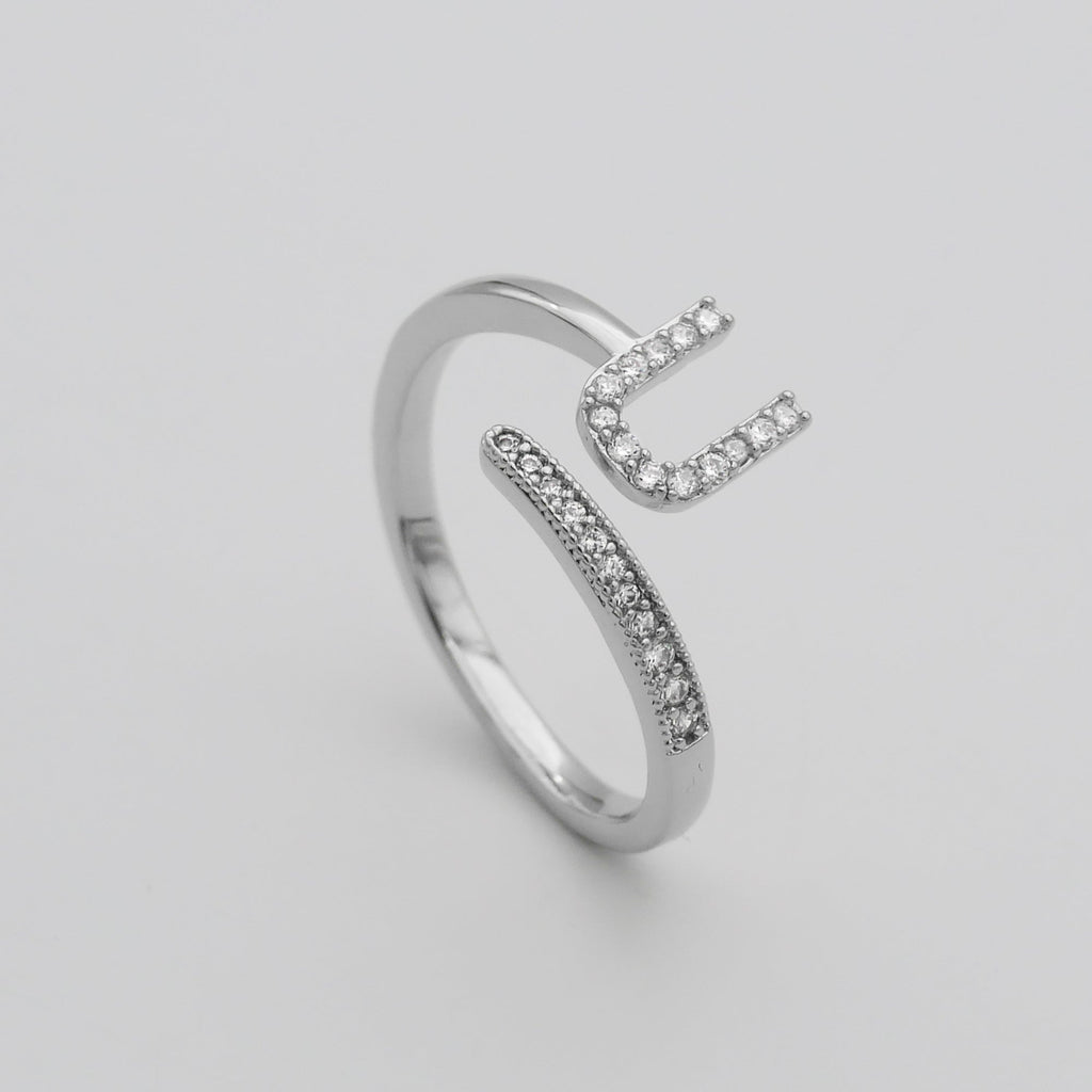 Pave Initial Adjustable Ring