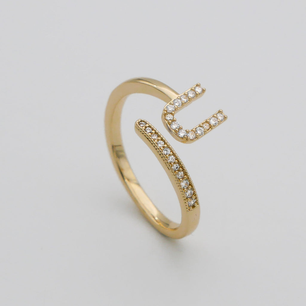 Pave Initial Adjustable Ring