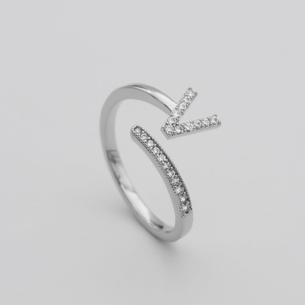Pave Initial Adjustable Ring