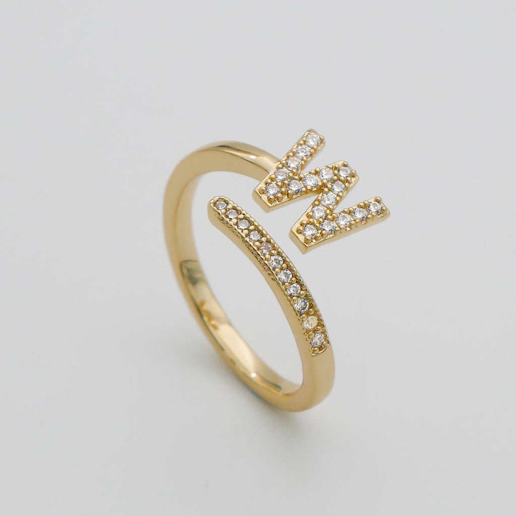 Pave Initial Adjustable Ring