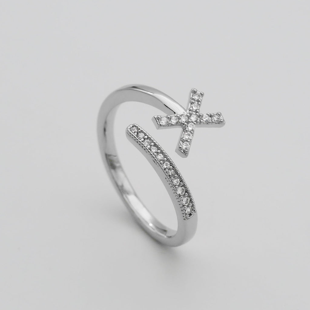 Pave Initial Adjustable Ring