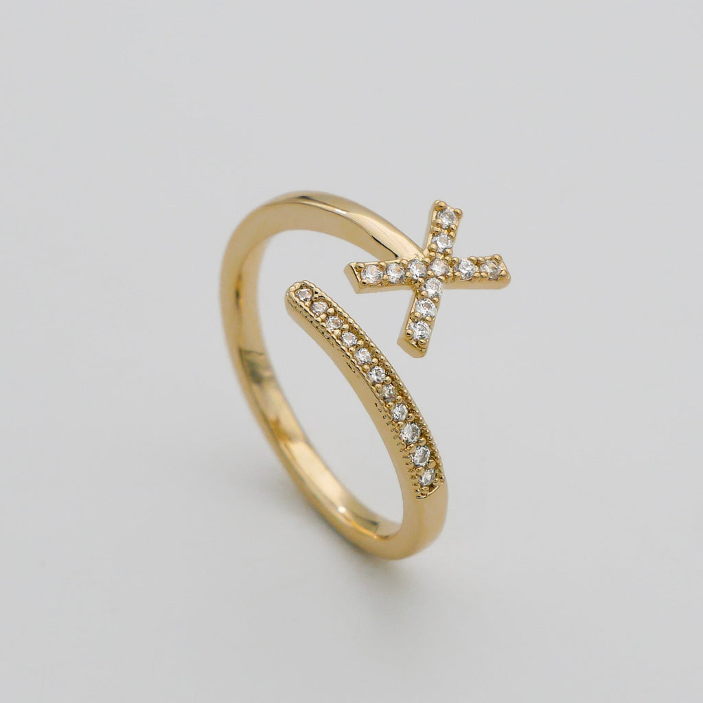 Pave Initial Adjustable Ring