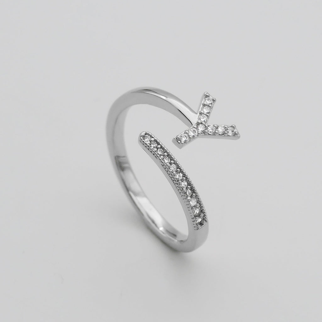 Pave Initial Adjustable Ring