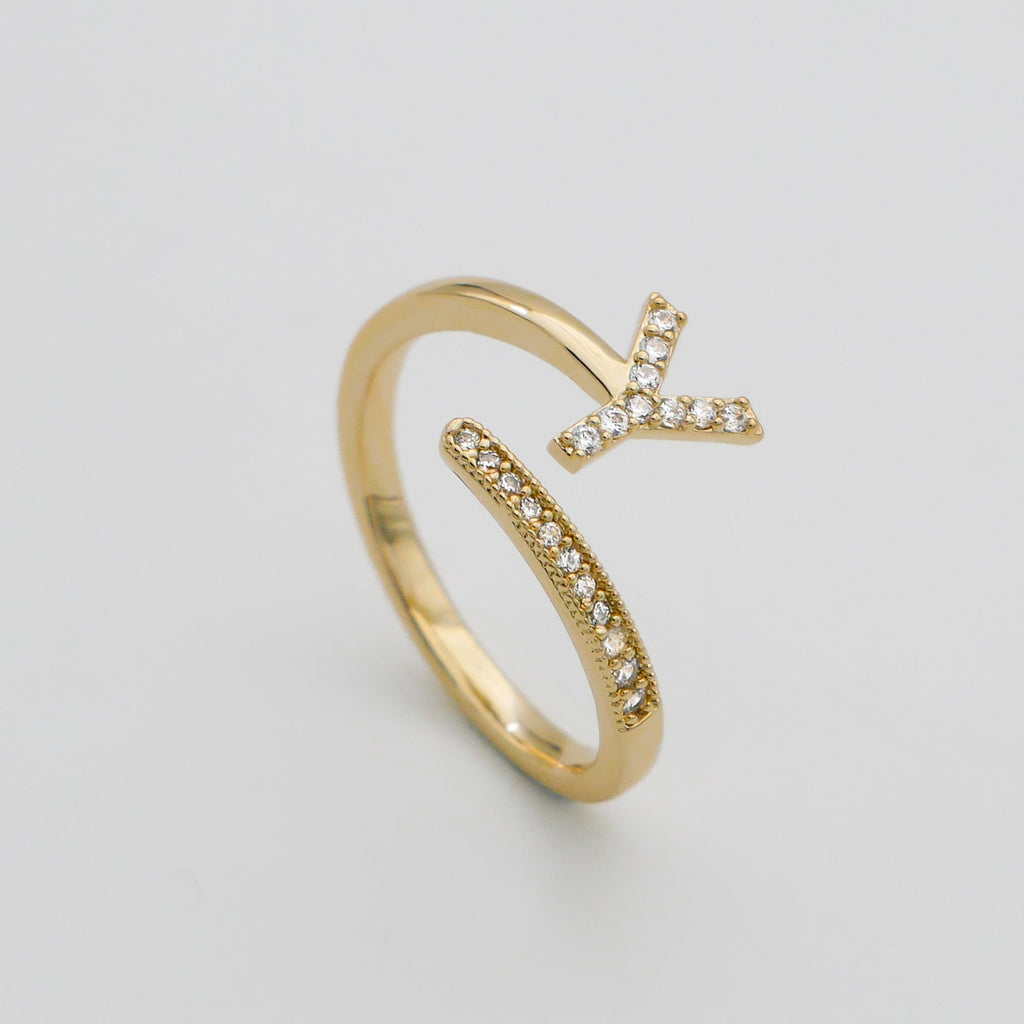 Pave Initial Adjustable Ring