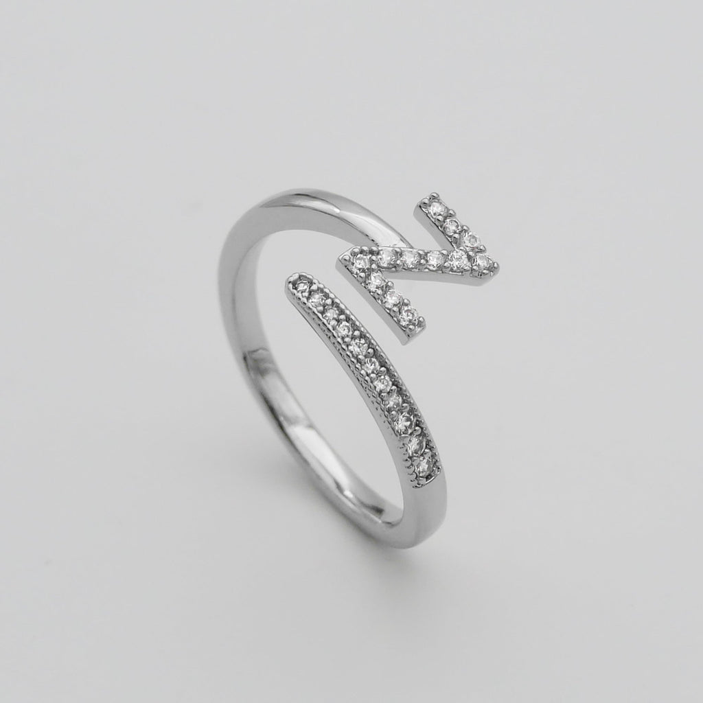 Pave Initial Adjustable Ring