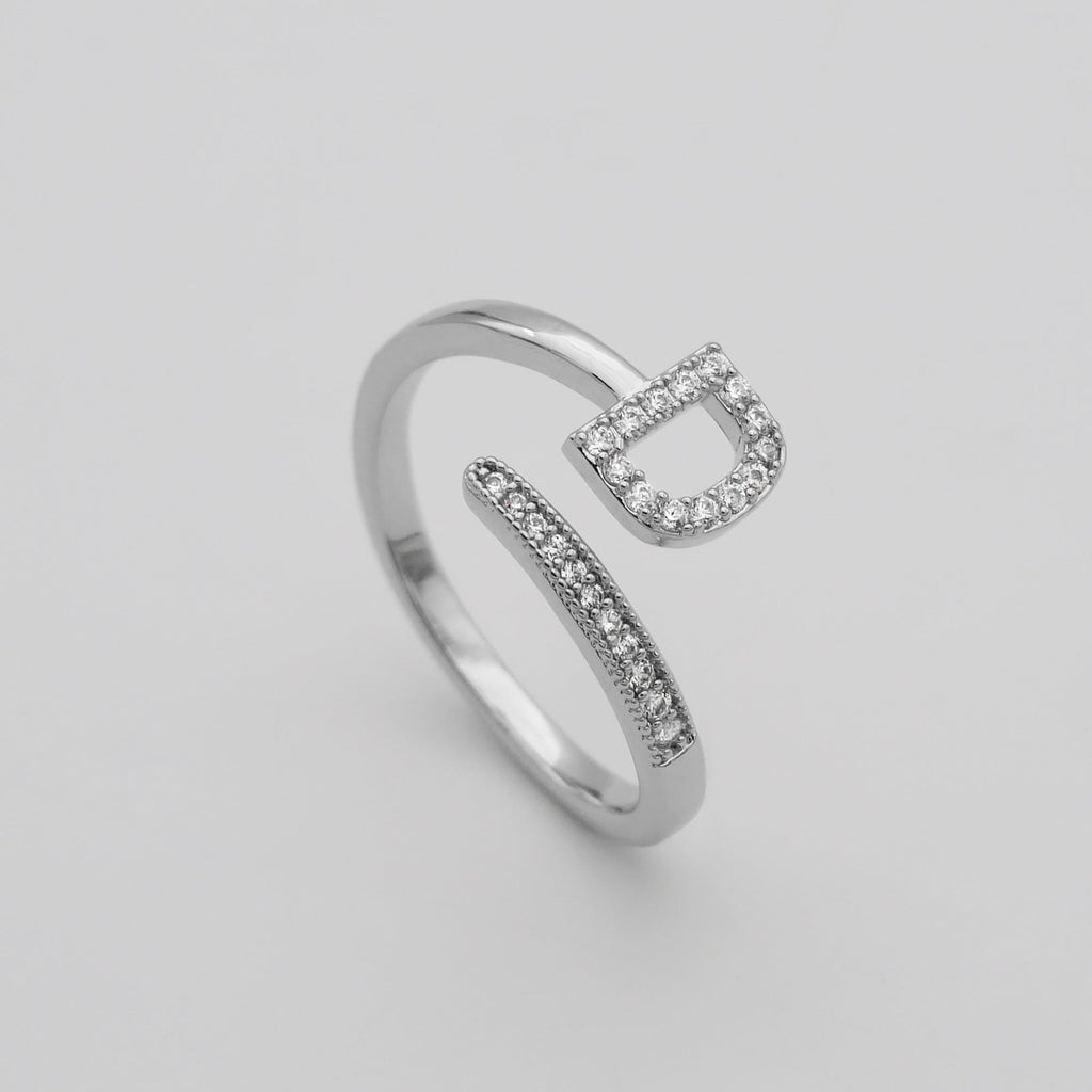 Pave Initial Adjustable Ring