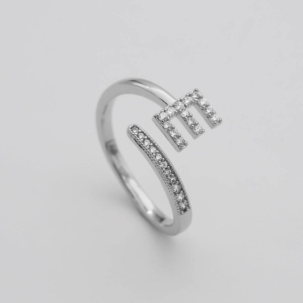 Pave Initial Adjustable Ring