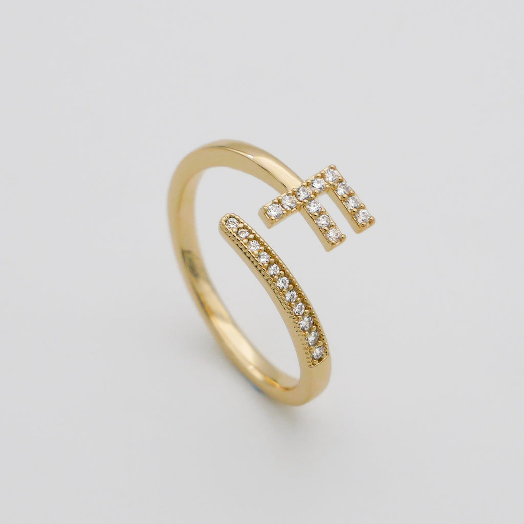 Pave Initial Adjustable Ring
