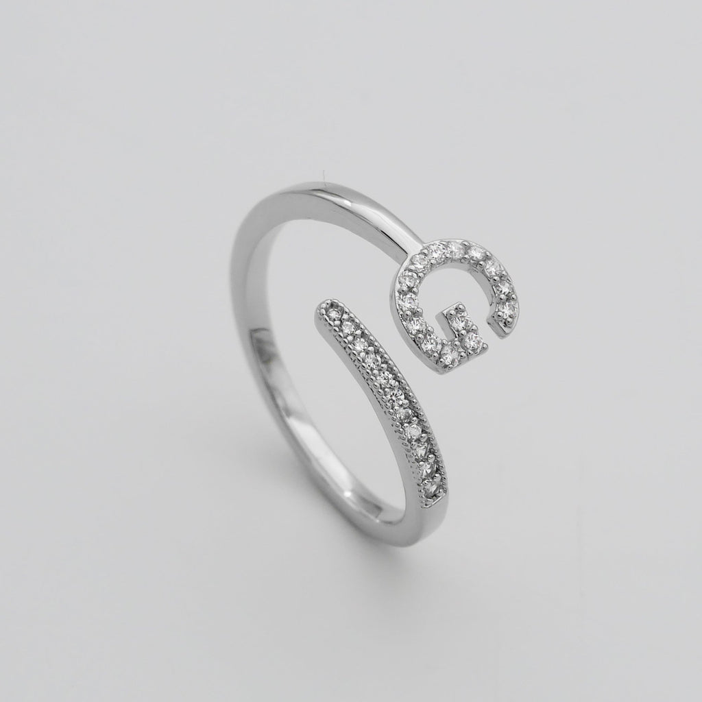 Pave Initial Adjustable Ring
