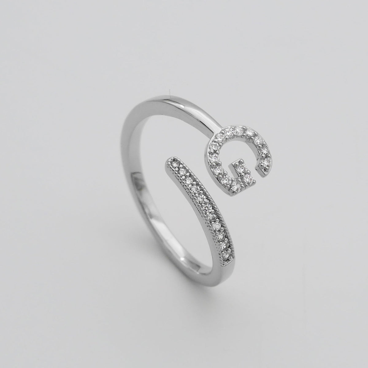 Pave Initial Adjustable Ring