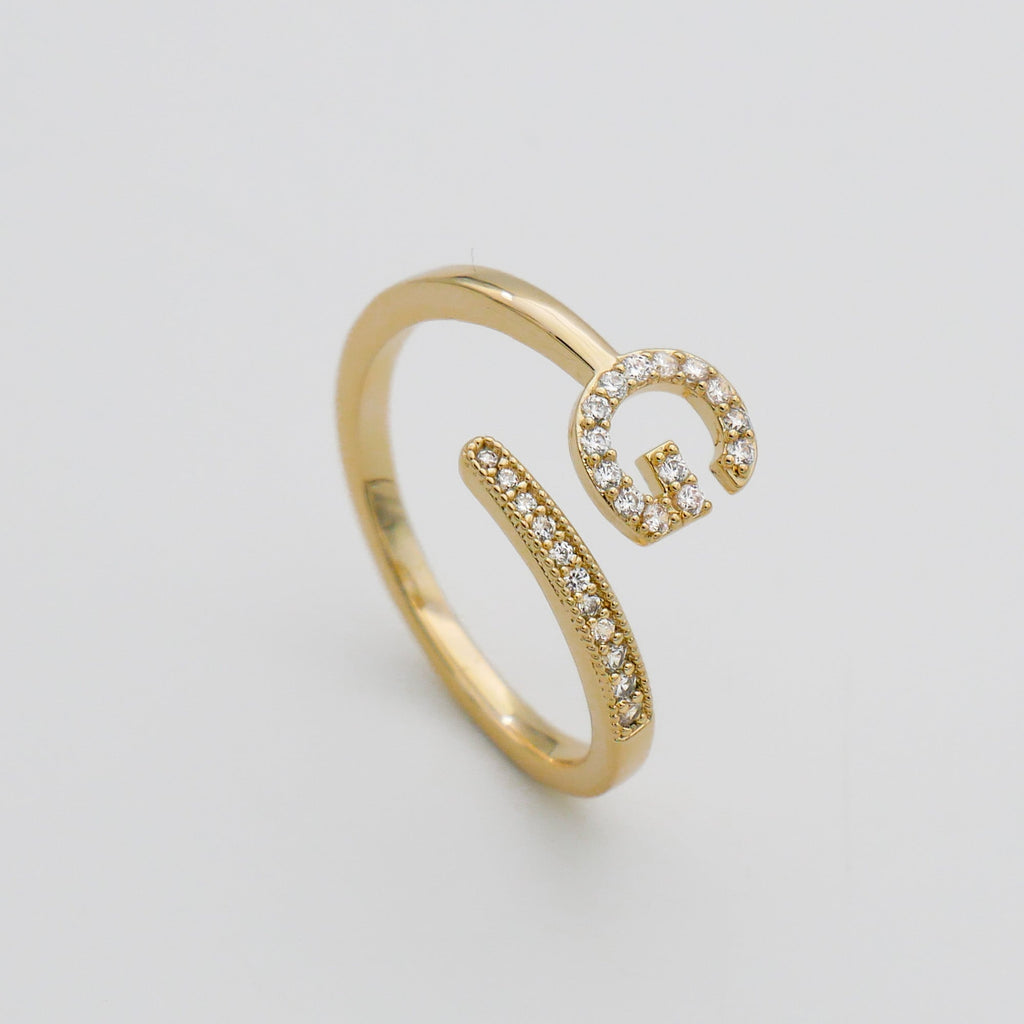 Pave Initial Adjustable Ring