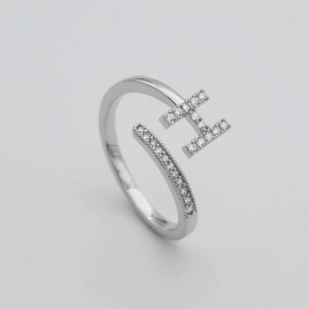 Pave Initial Adjustable Ring