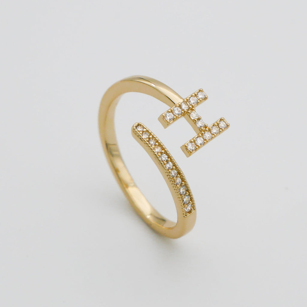 Pave Initial Adjustable Ring