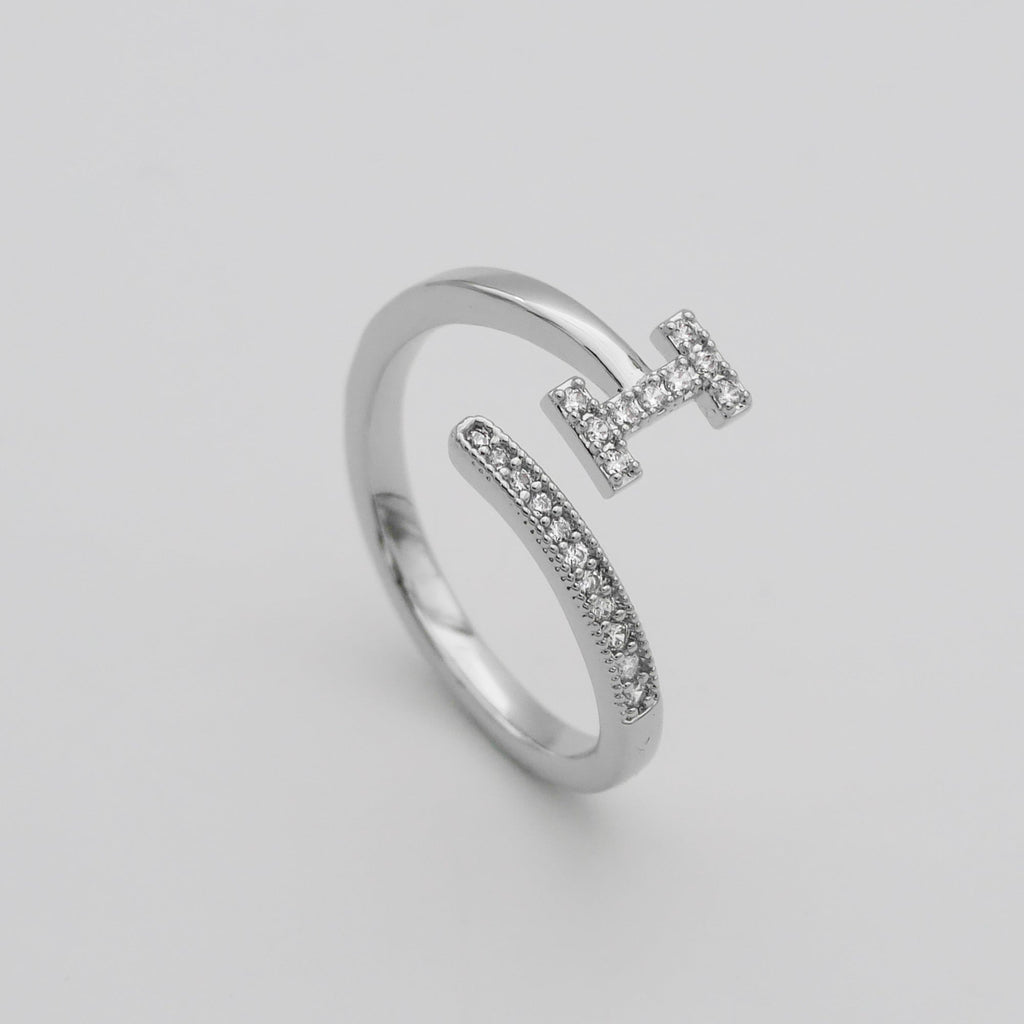 Pave Initial Adjustable Ring
