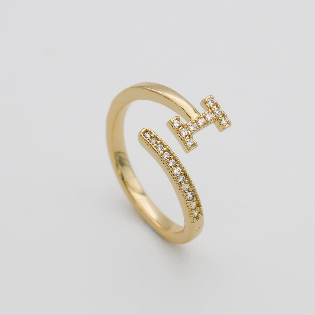 Pave Initial Adjustable Ring