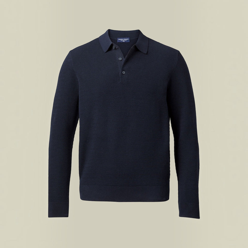 Lewis | Men's Long Sleeve Polo Shirt Cotton Knit Button Up
