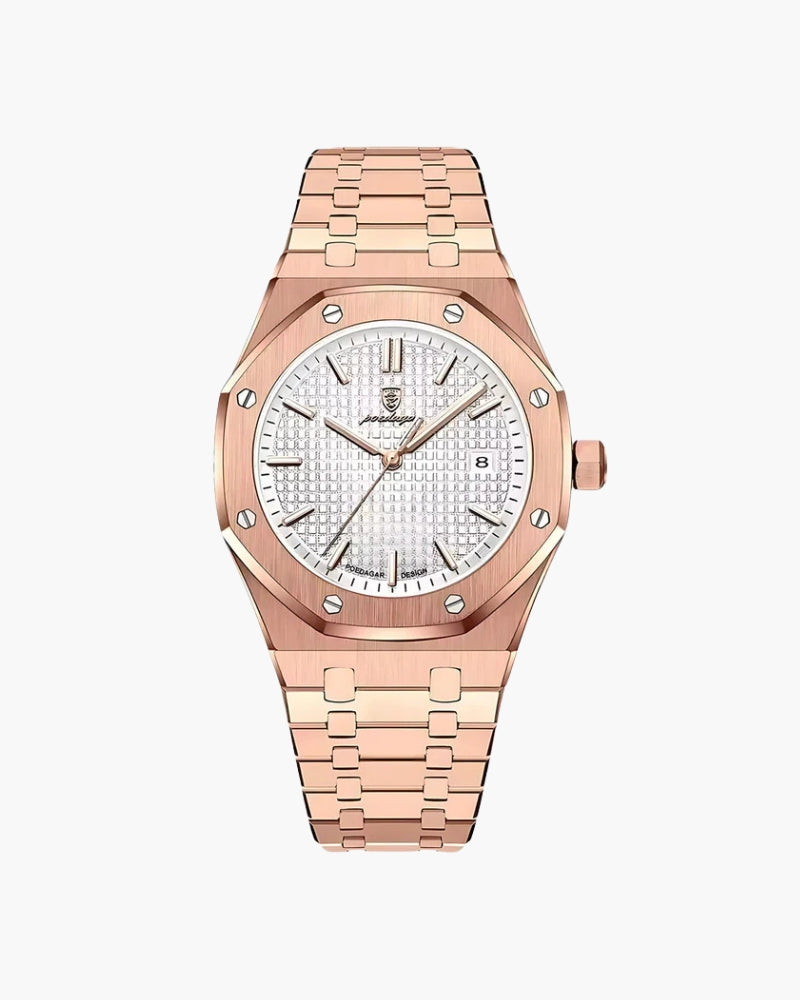 Royal Oak-Inspired Rose Gold & Blue Dial Watch - Mance Wear White