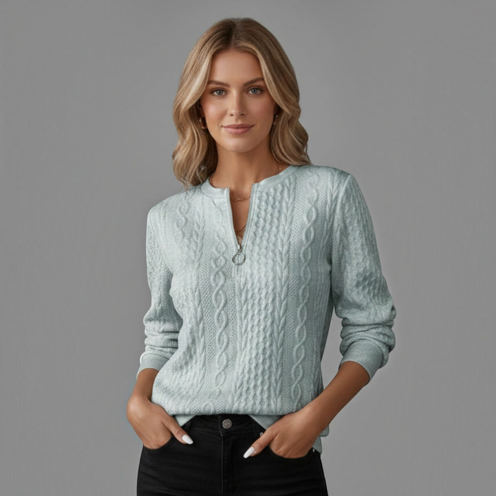 Ivy Quarter Zip Cable Knit Sweater