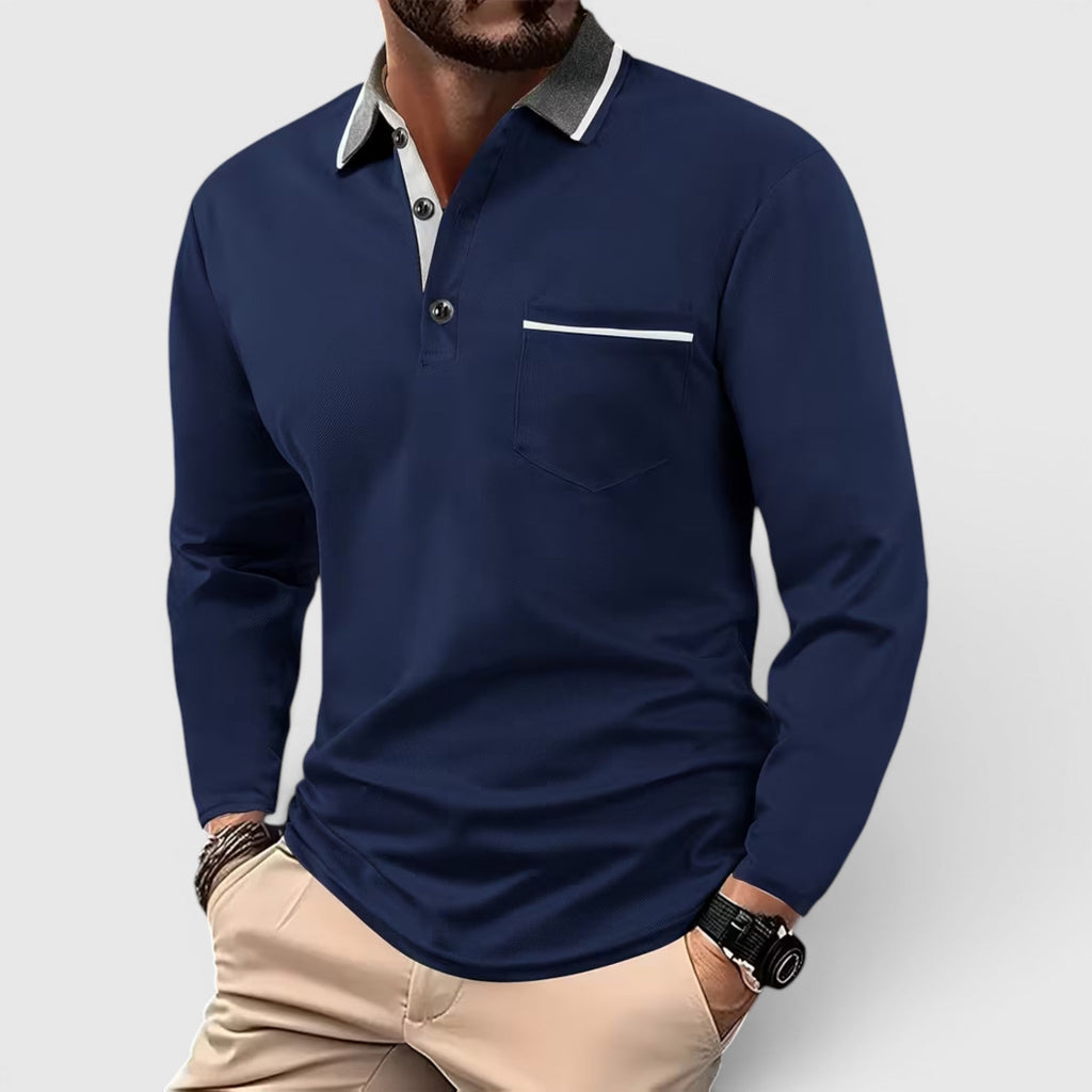 Edmund Contrast Collar Long Sleeve Polo
