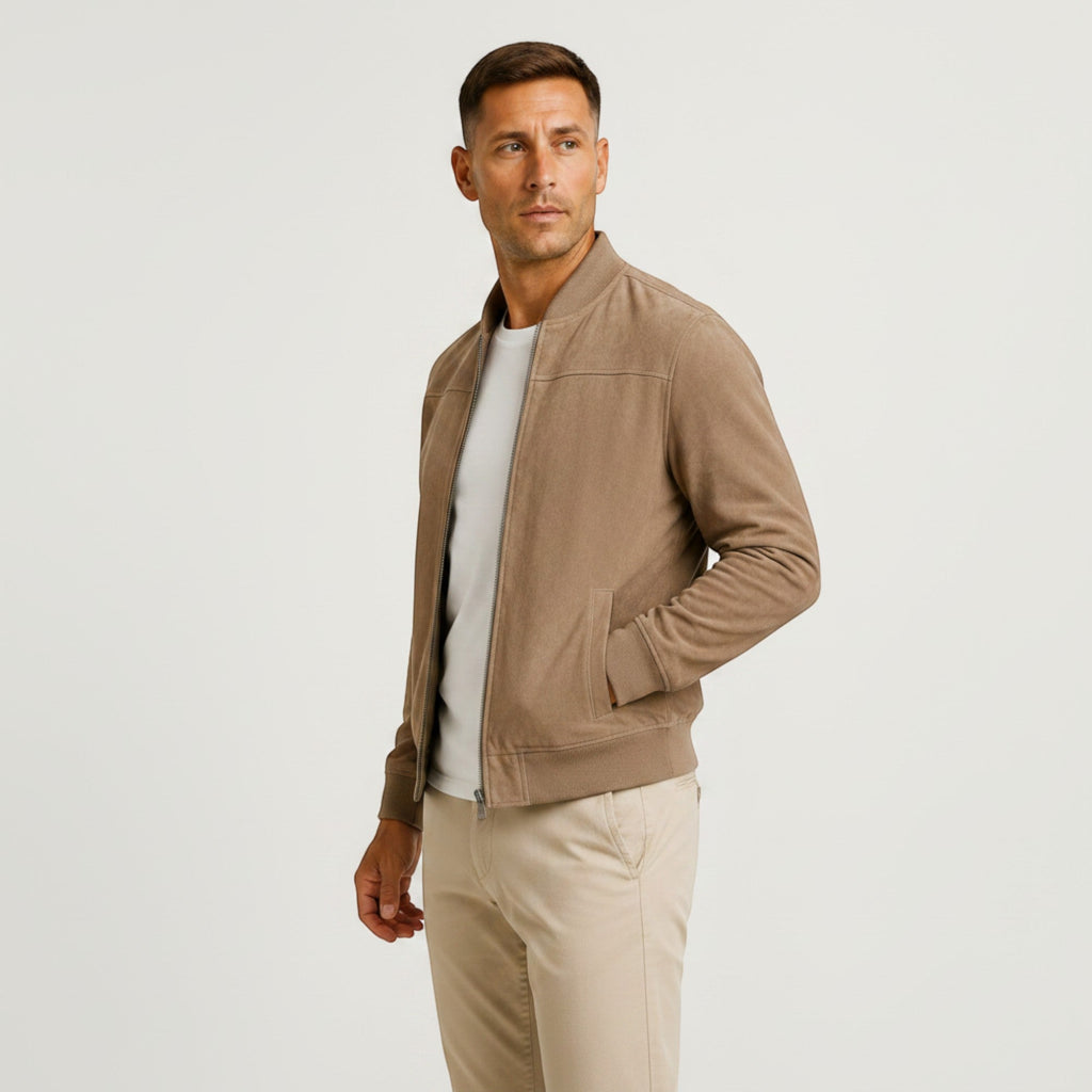 Leo | Men's Lightweight Faux Suede Bomber Jacket Zip Front