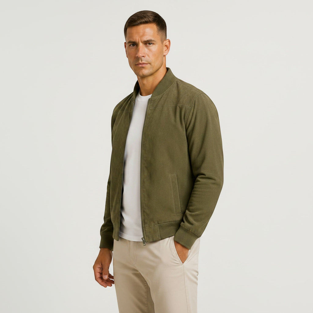 Leo | Men's Lightweight Faux Suede Bomber Jacket Zip Front