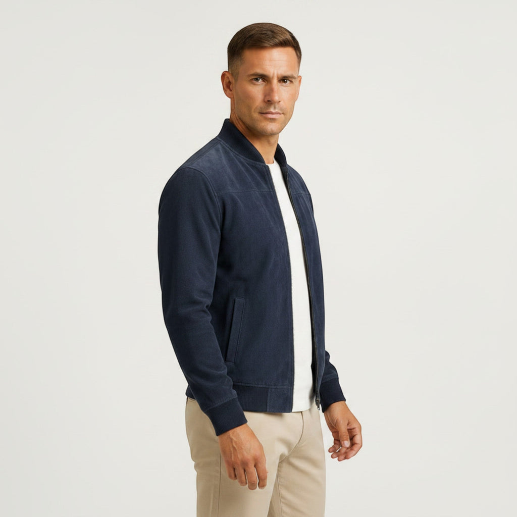 Leo | Men's Lightweight Faux Suede Bomber Jacket Zip Front