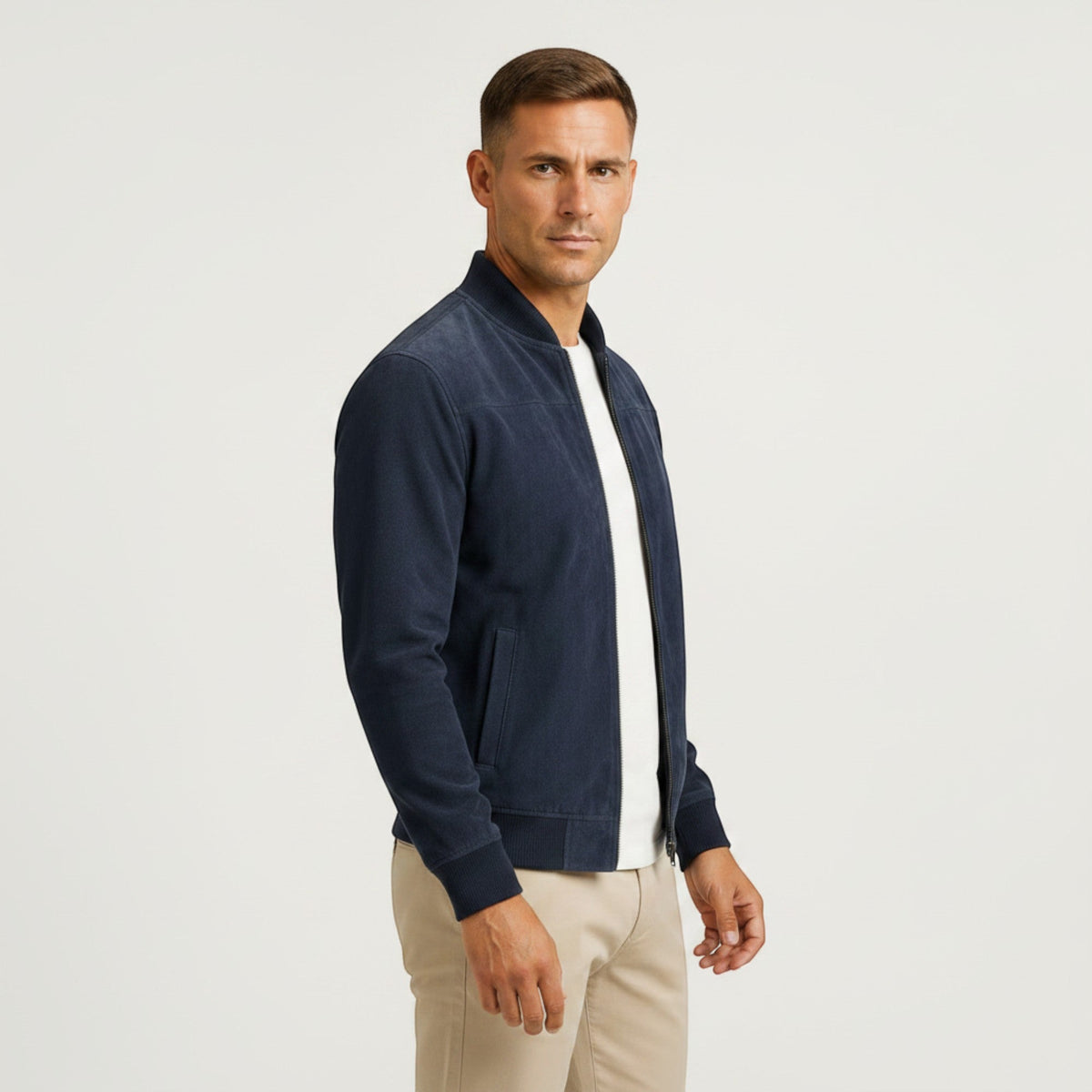 Leo | Men's Lightweight Faux Suede Bomber Jacket Zip Front