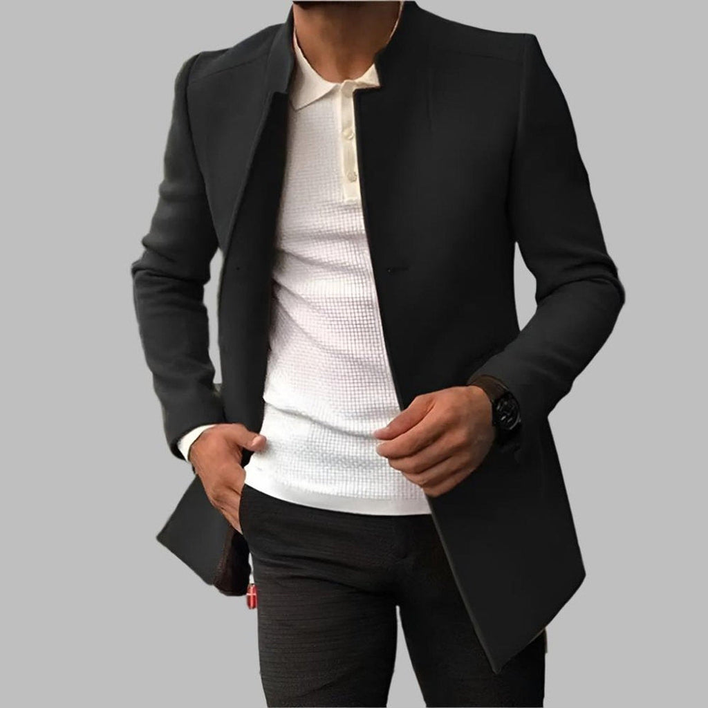Jack Collarless Wool Coat black – Mance Wear men's coat