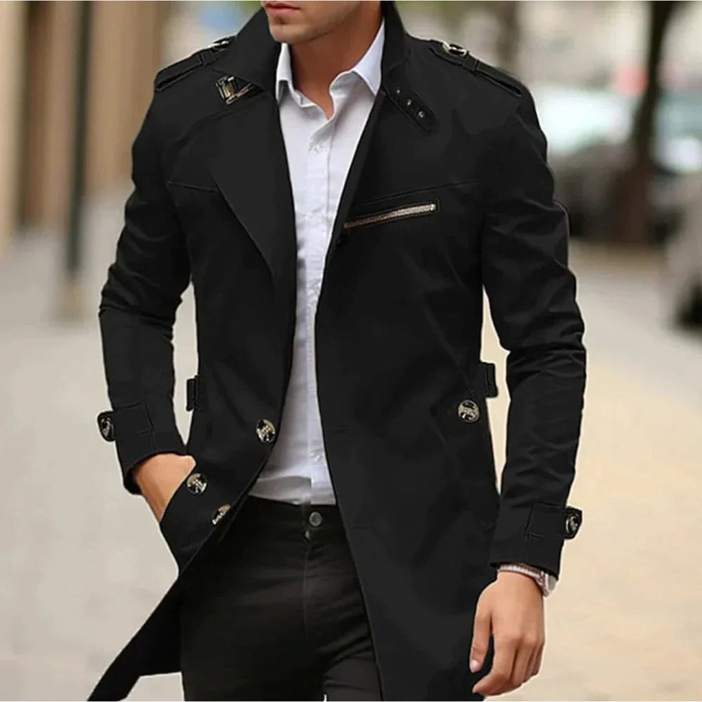Kian Double-Breasted Trench Coat black – Mance Wear men's coat