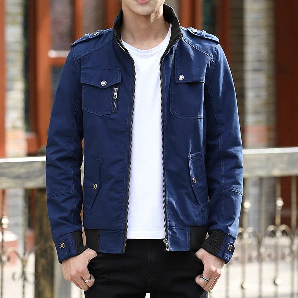 Caleb Casual Zip-Up Bomber Jacket blue – Mance Wear men's jacket