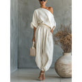 Sofia Asymmetric Drape Linen Set off-white – Mance Wear women's two piece set