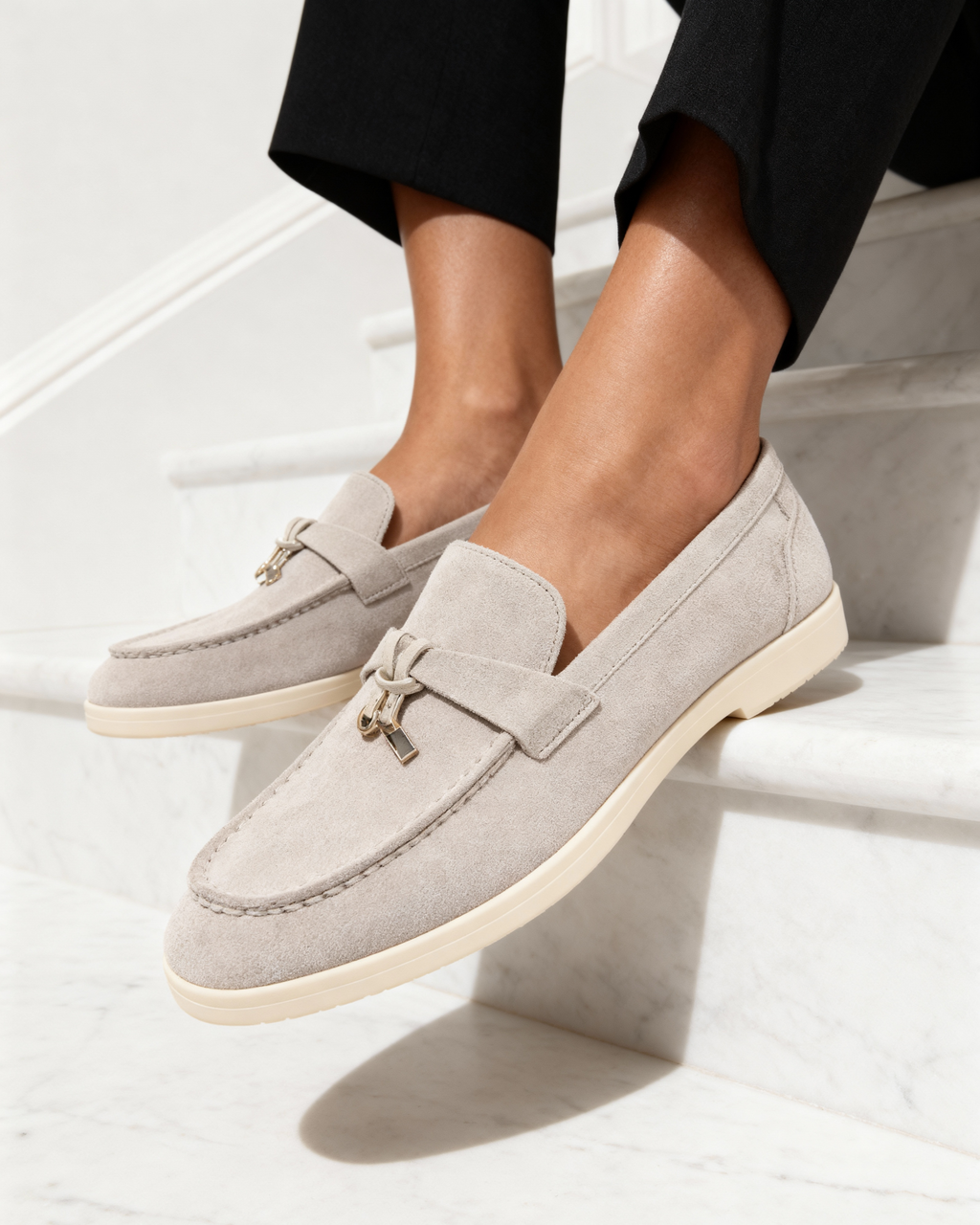 Old Money Suede Loafers beige – Mance Wear women's slip-on shoes
