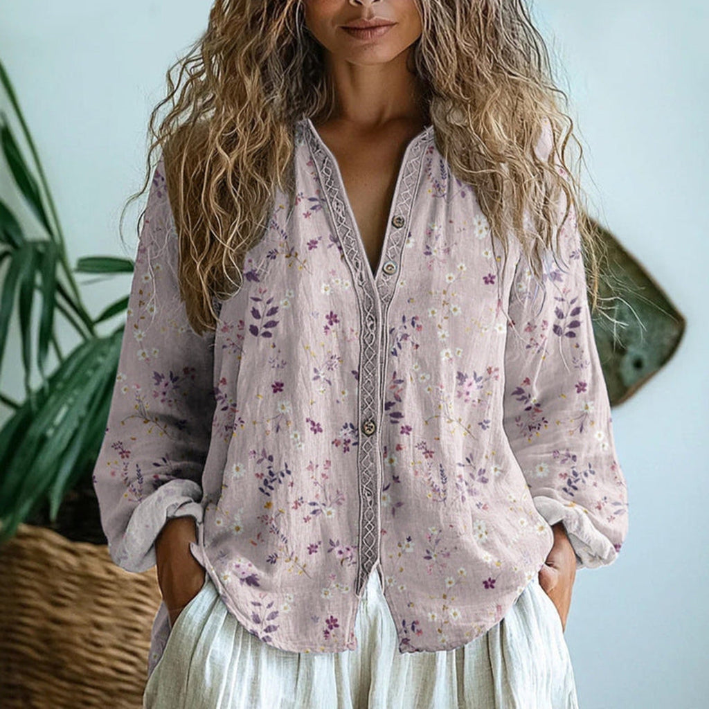 Gemma | Elegant Vintage Leaf Print Shirt
