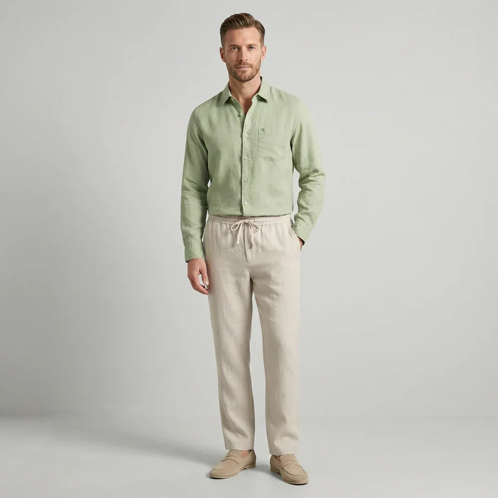 Linen Lifestyle Set – Sage Green & Beige - Mance Wear S