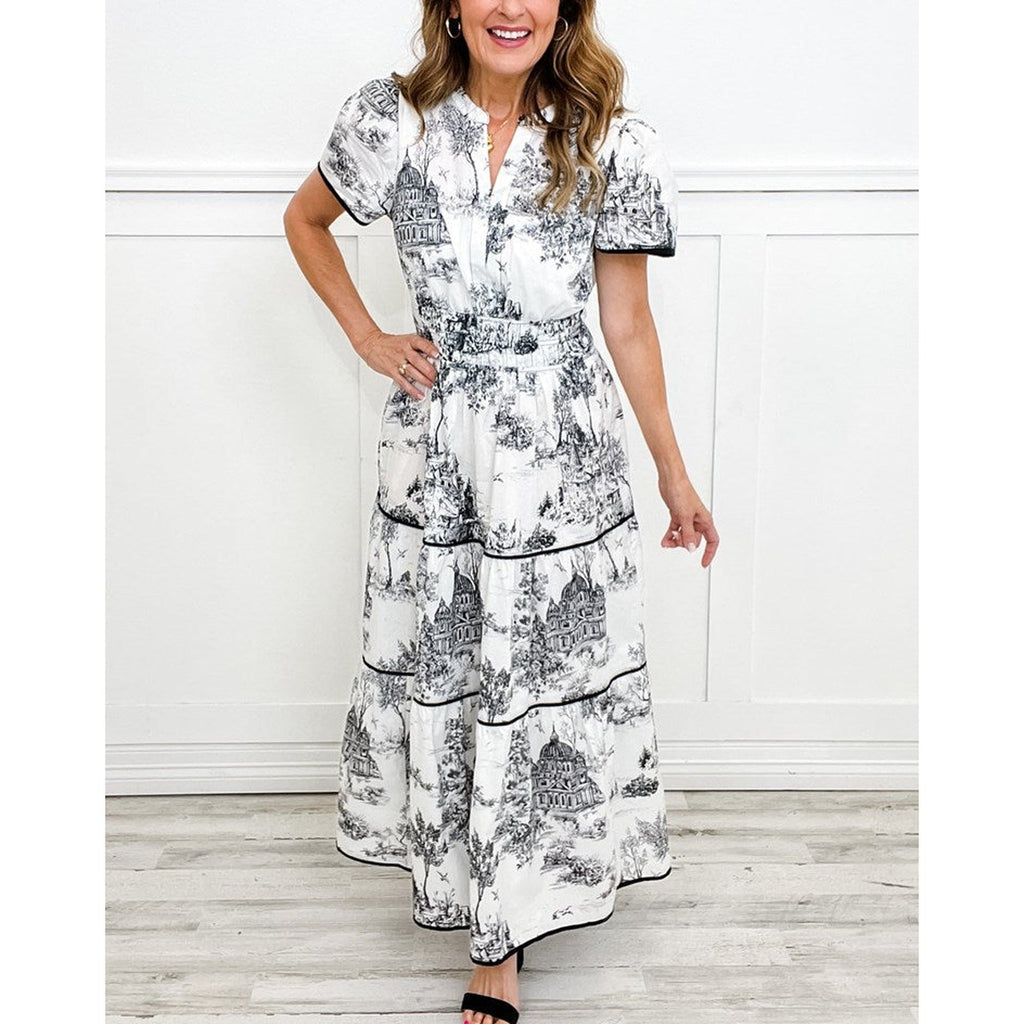 Deborah Toile Print Smocked Maxi Dress