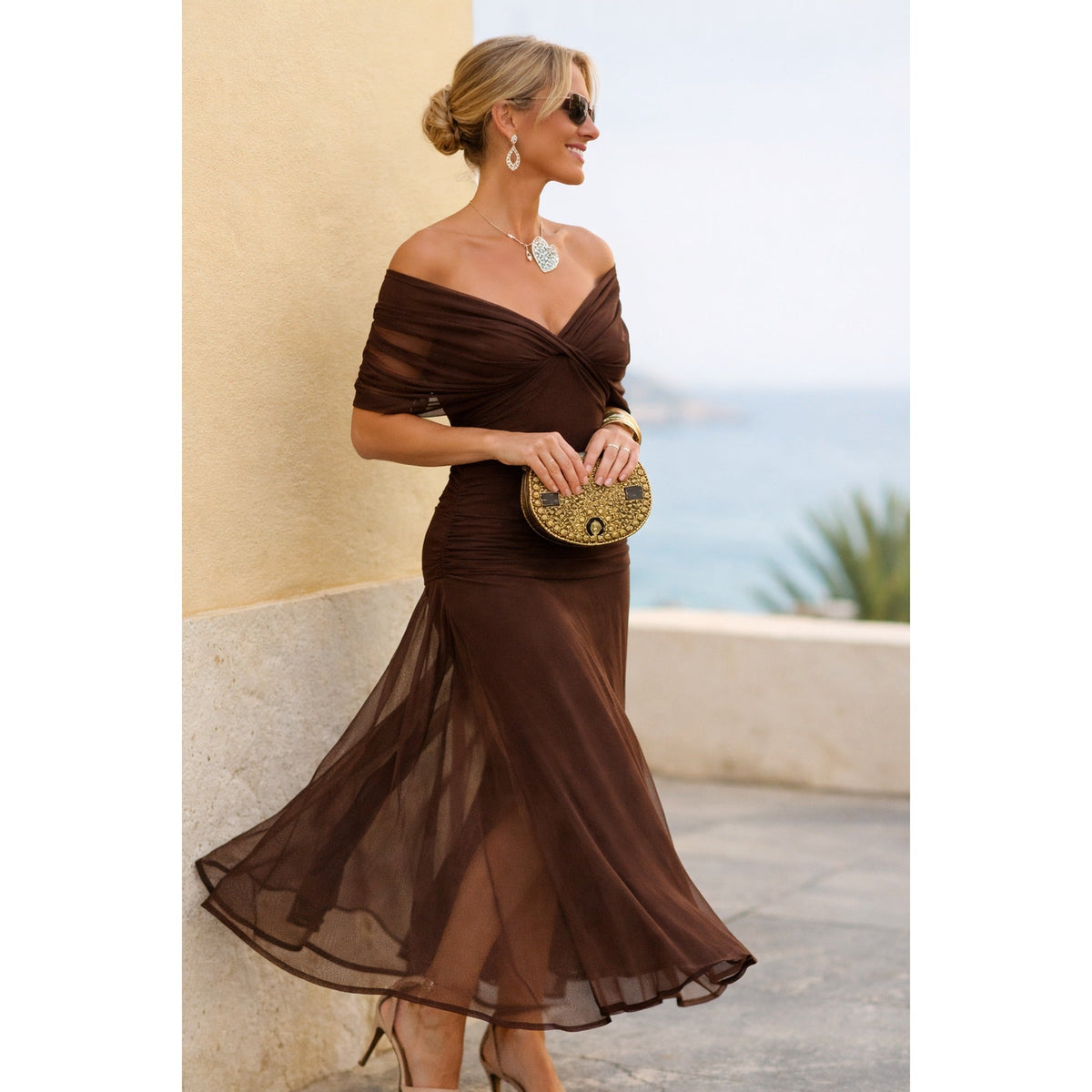 Ruby | Chiffon Maxi Dress with V-Neck and Ruched Waist