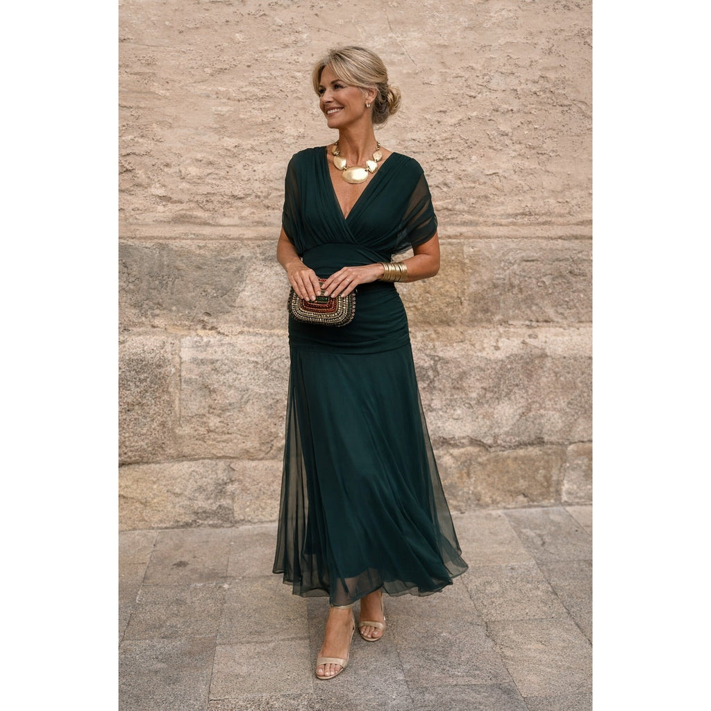 Ruby | Chiffon Maxi Dress with V-Neck and Ruched Waist