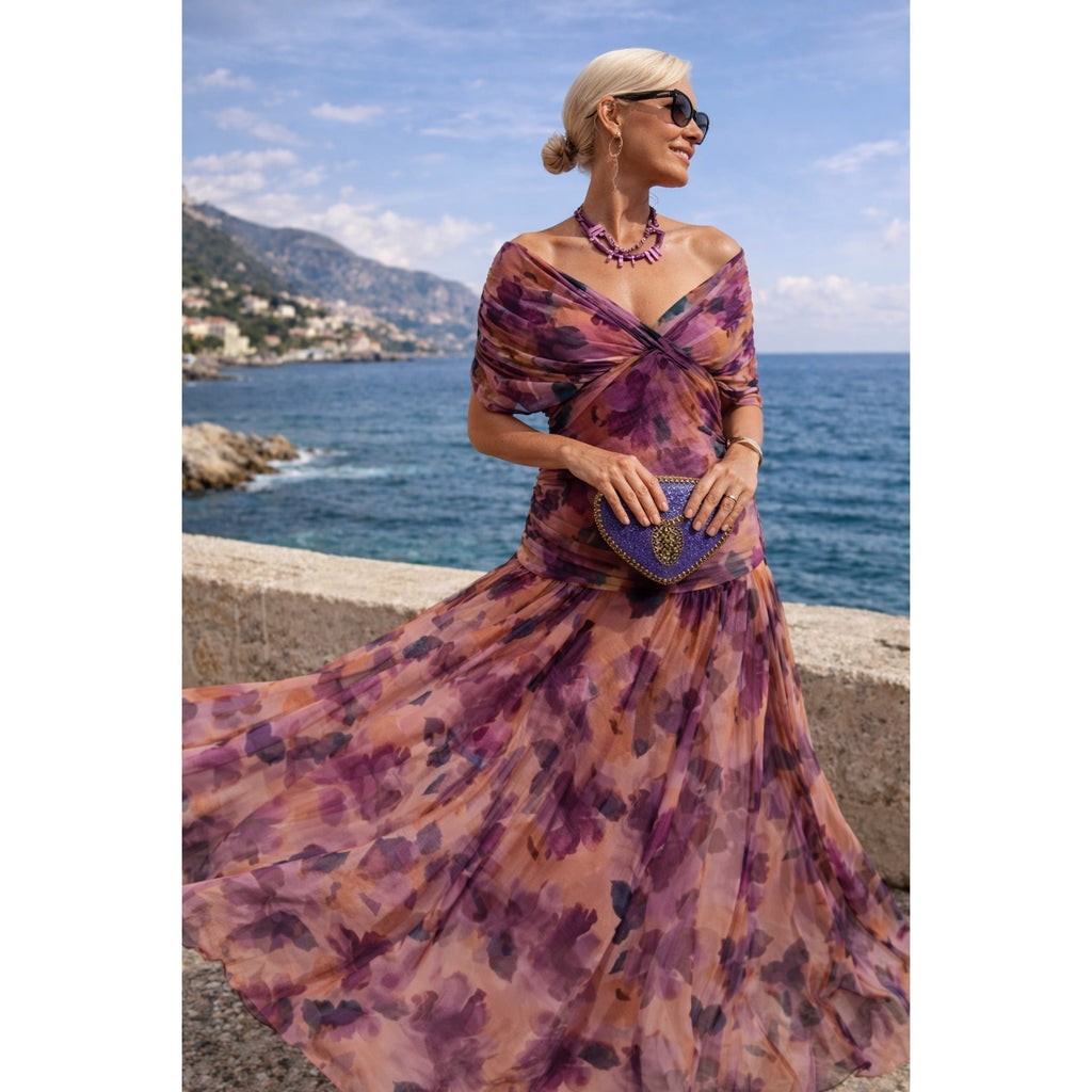 Ruby | Chiffon Maxi Dress with V-Neck and Ruched Waist