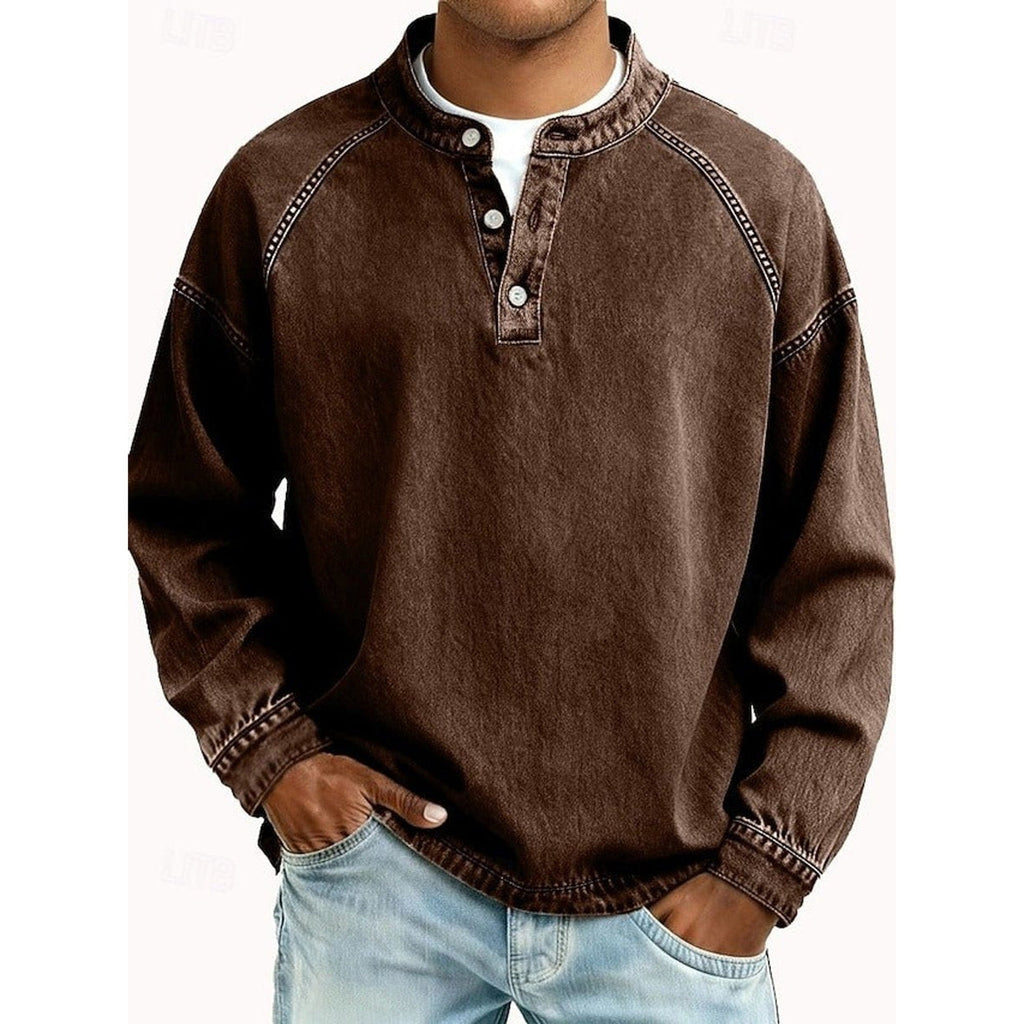 Lewis Vintage Washed Henley Sweater brown – Mance Wear men's sweater