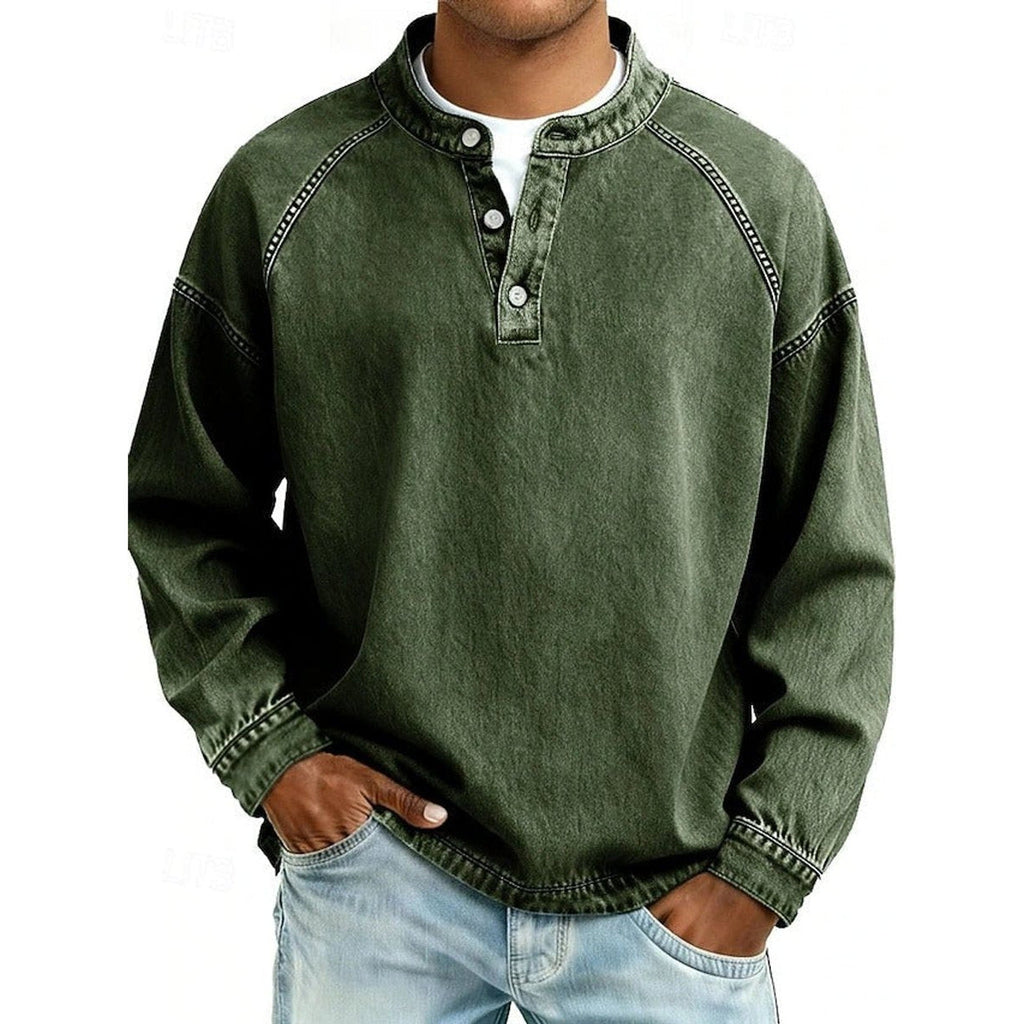 Lewis Vintage Washed Henley Sweater dark green – Mance Wear men's sweater