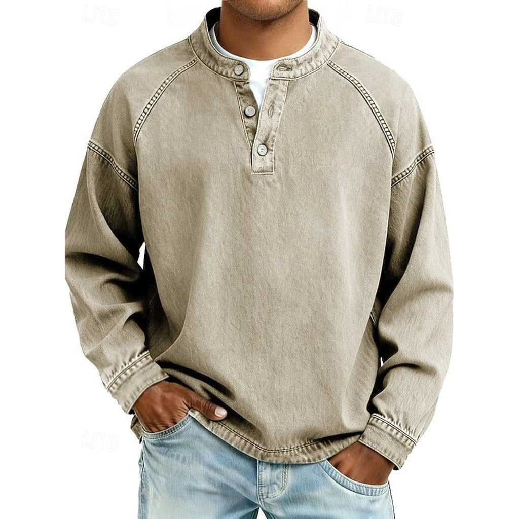 Lewis Vintage Washed Henley Sweater khaki – Mance Wear men's sweater