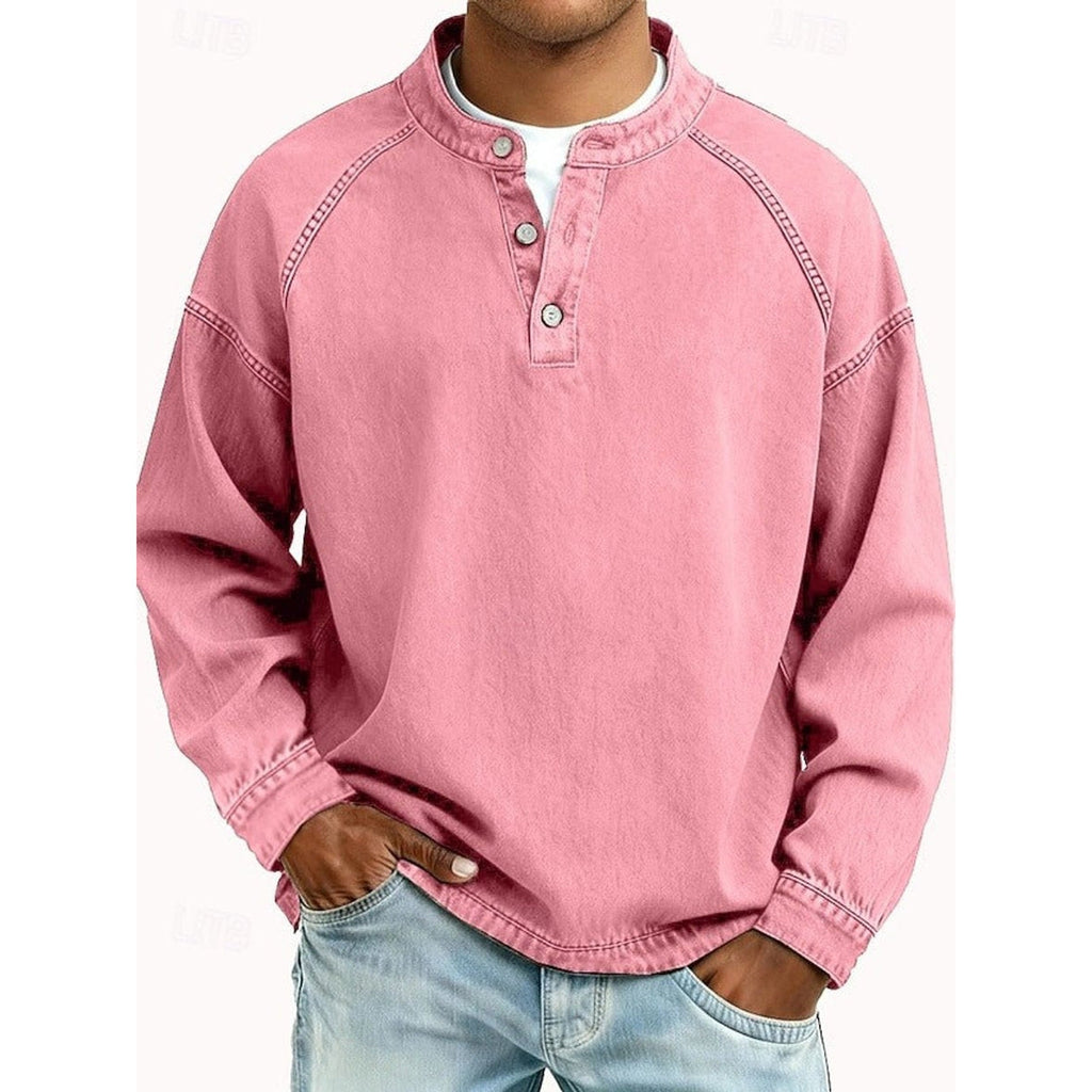 Lewis Vintage Washed Henley Sweater pink – Mance Wear men's sweater