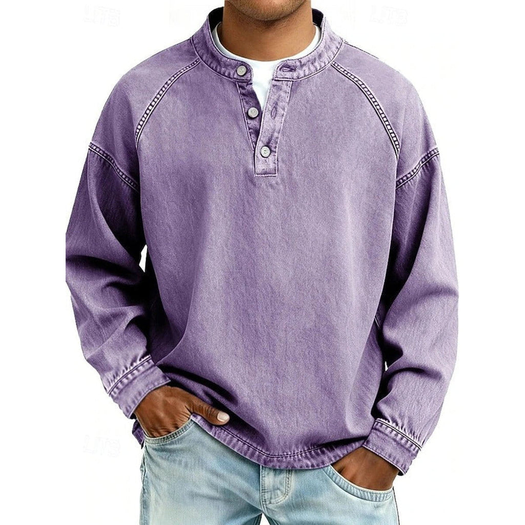 Lewis Vintage Washed Henley Sweater purple – Mance Wear men's sweater