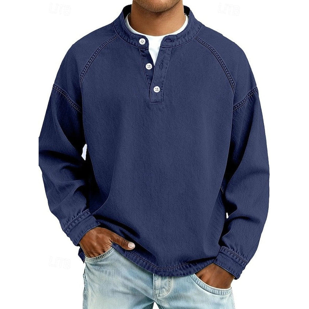 Lewis Vintage Washed Henley Sweater royal blue – Mance Wear men's sweater